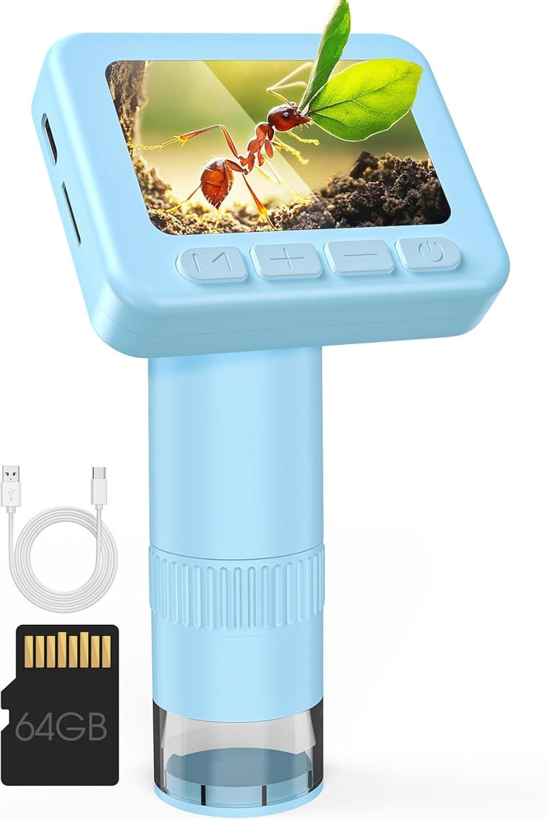 IMICHI Microscope for Kids 50X-1000X - 2 inch IPS HD Screen, 32GB Storage Card, 1080P Video, 2-Hour Battery Life, Easy Carry, Slides Included - Perfect Science Kit Gift for Kids Ages 8-12 Blue - Image 1